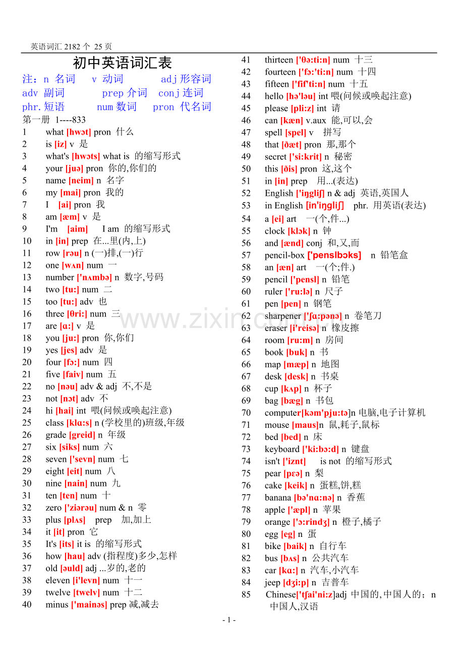 初中英语单词表大全2182个带音标1.doc_第1页