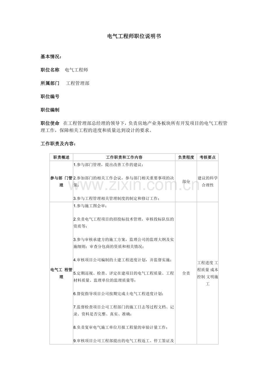 电气工程师职位说明书.doc_第1页