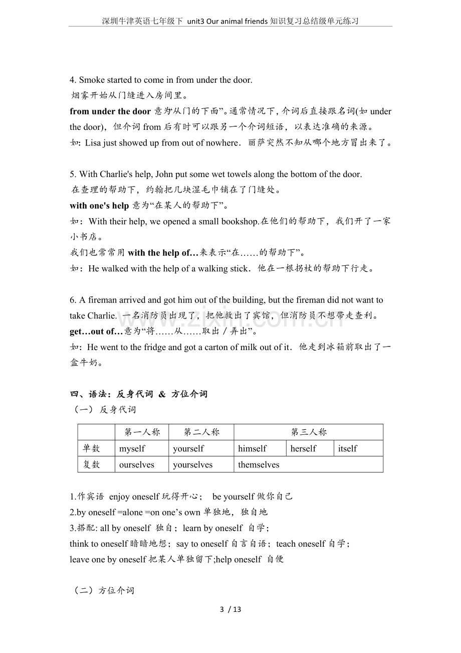 深圳牛津英语七年级下unit3Ouranimalfriends知识复习总结级单元练习.doc_第3页