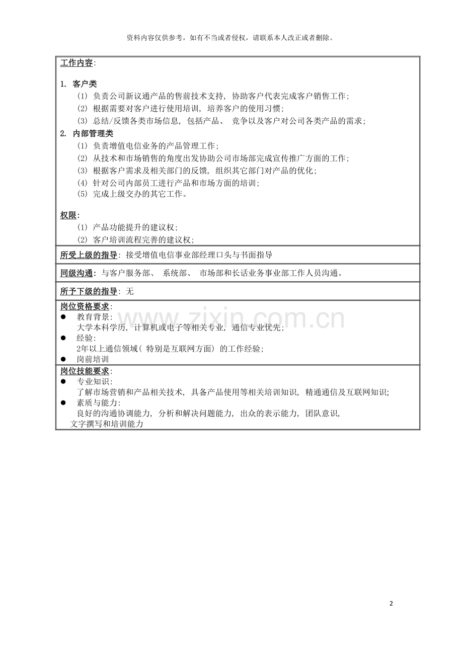 增值电信事业部产品专员职务说明书.doc_第2页