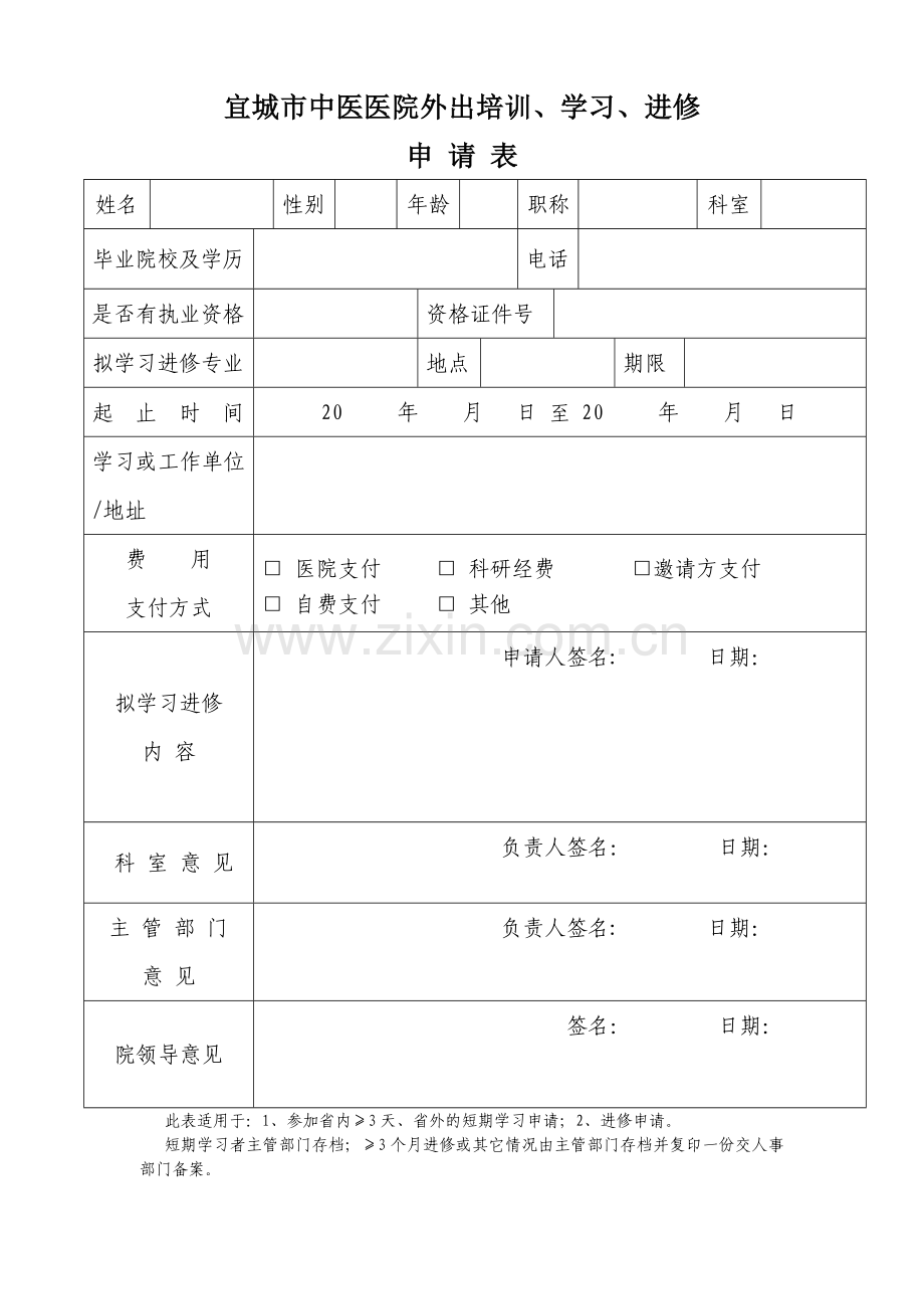 医院外出学习、进修申请表.doc_第1页