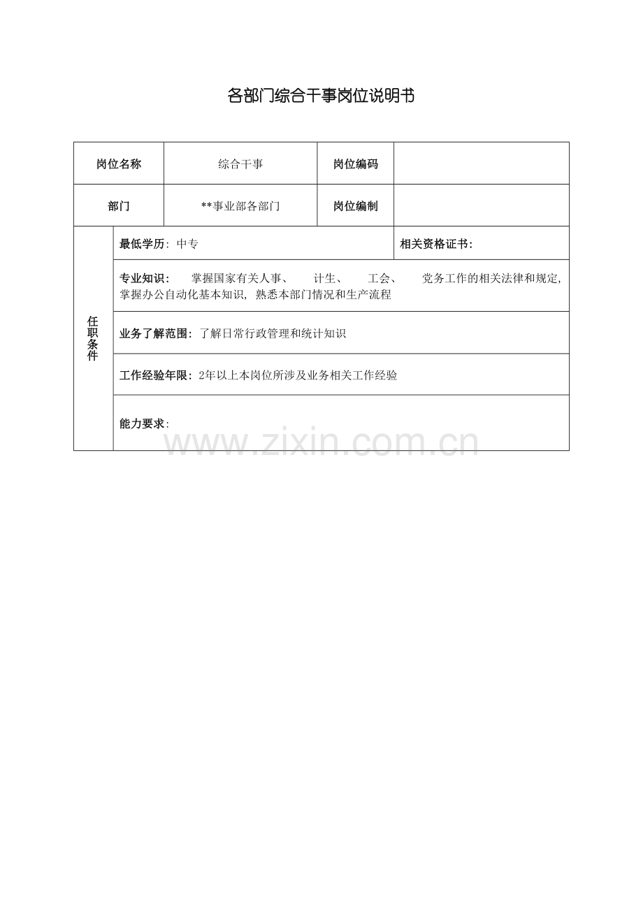 广船国际事业部各部门综合干事岗位说明书模板.doc_第2页