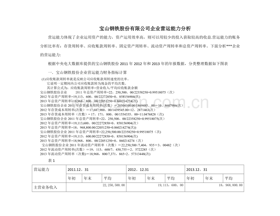 电大财务报表营运能力分析宝钢企业.doc_第1页