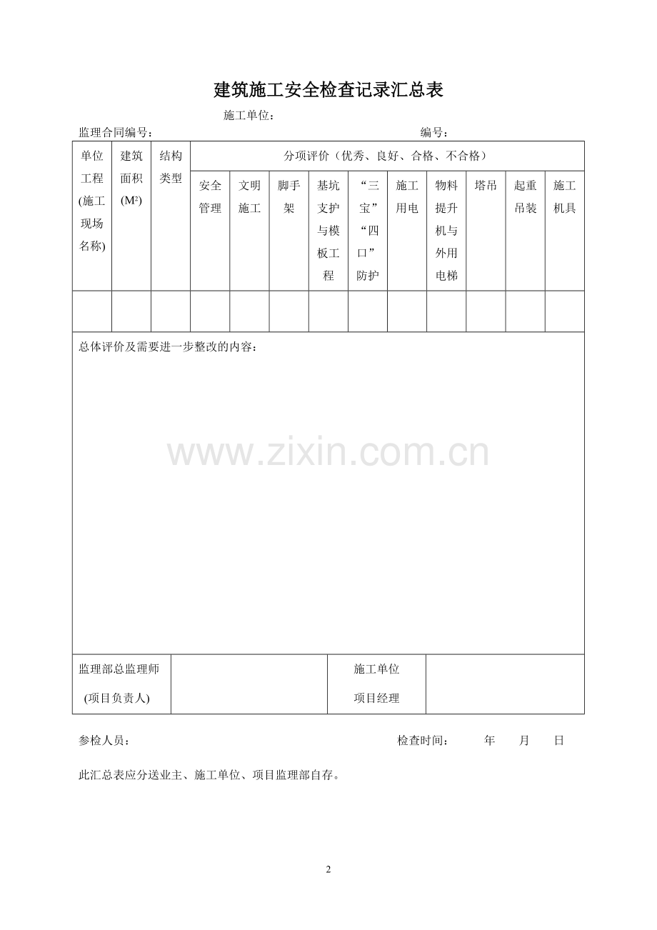 工程监理安全检查记录表试卷教案.doc_第2页