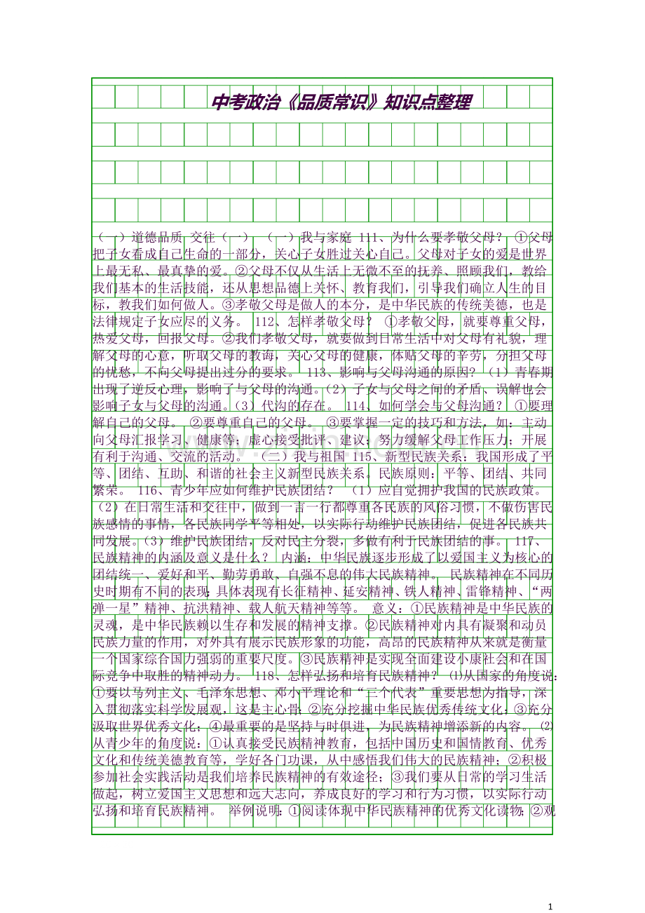 中考政治品质常识知识点整理.docx_第1页