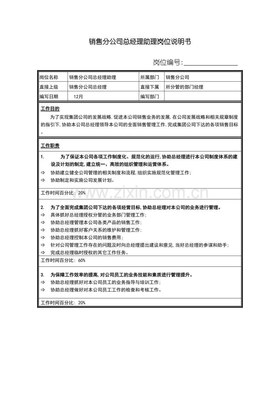 销售分公司总经理助理岗位说明书.doc_第2页