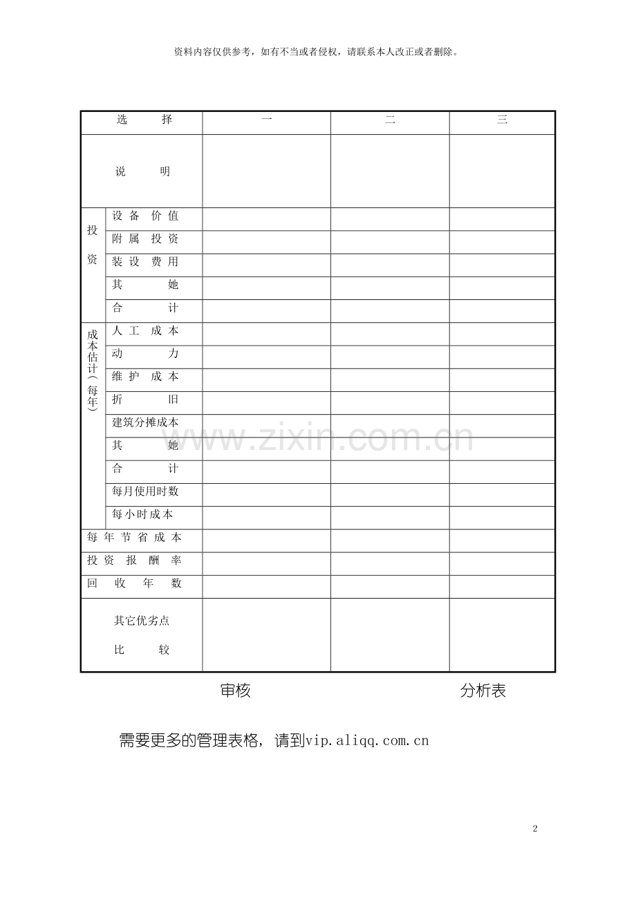 工厂设备投资经济效益分析表模板.doc_第2页