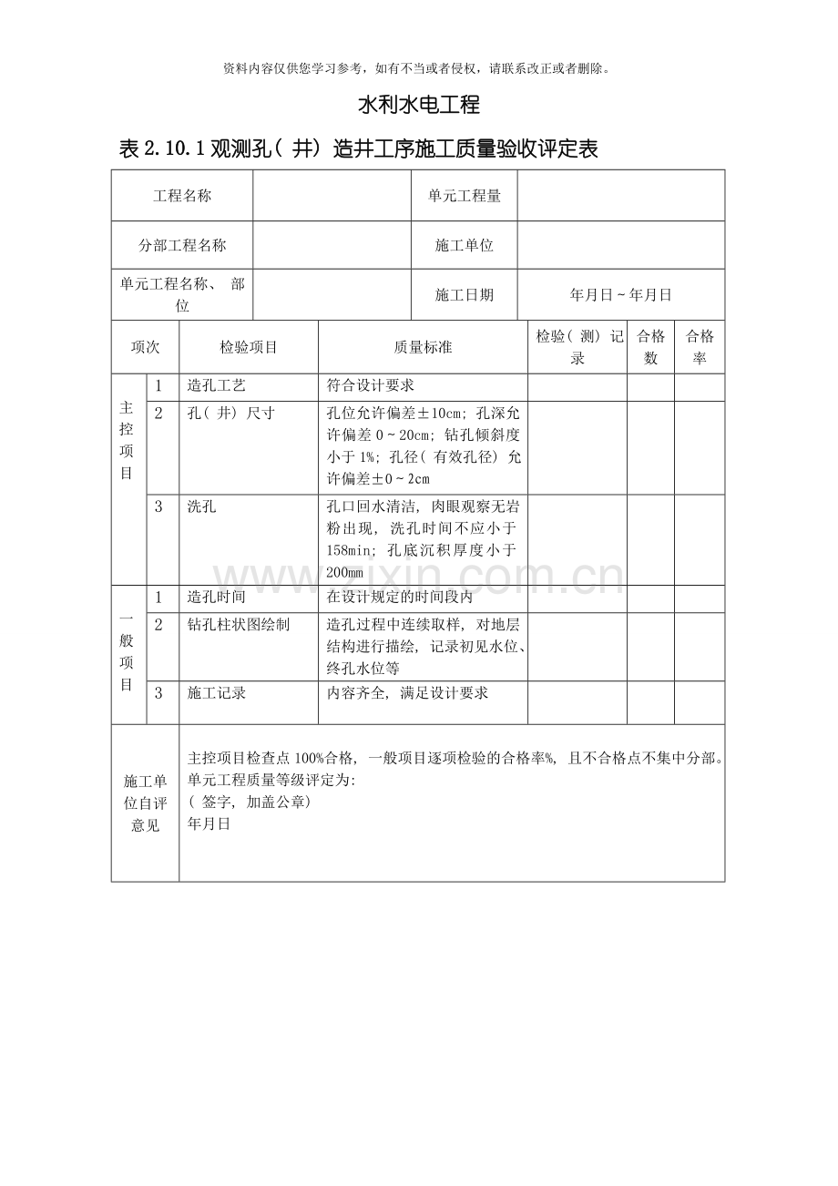 机井成孔工程单元评定表模板.doc_第2页