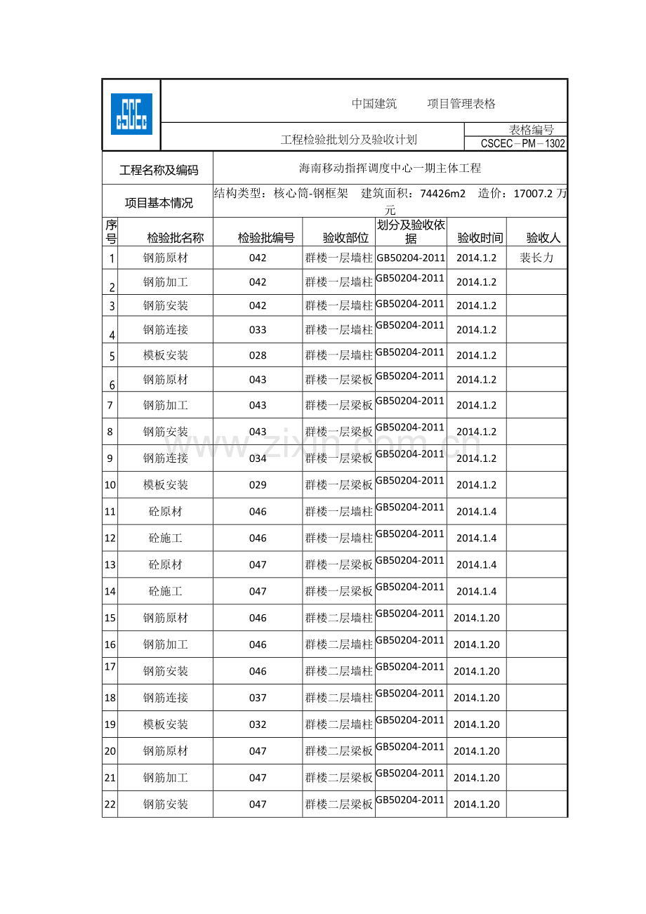 工程检验批划分及验收计划-裙楼.doc_第1页