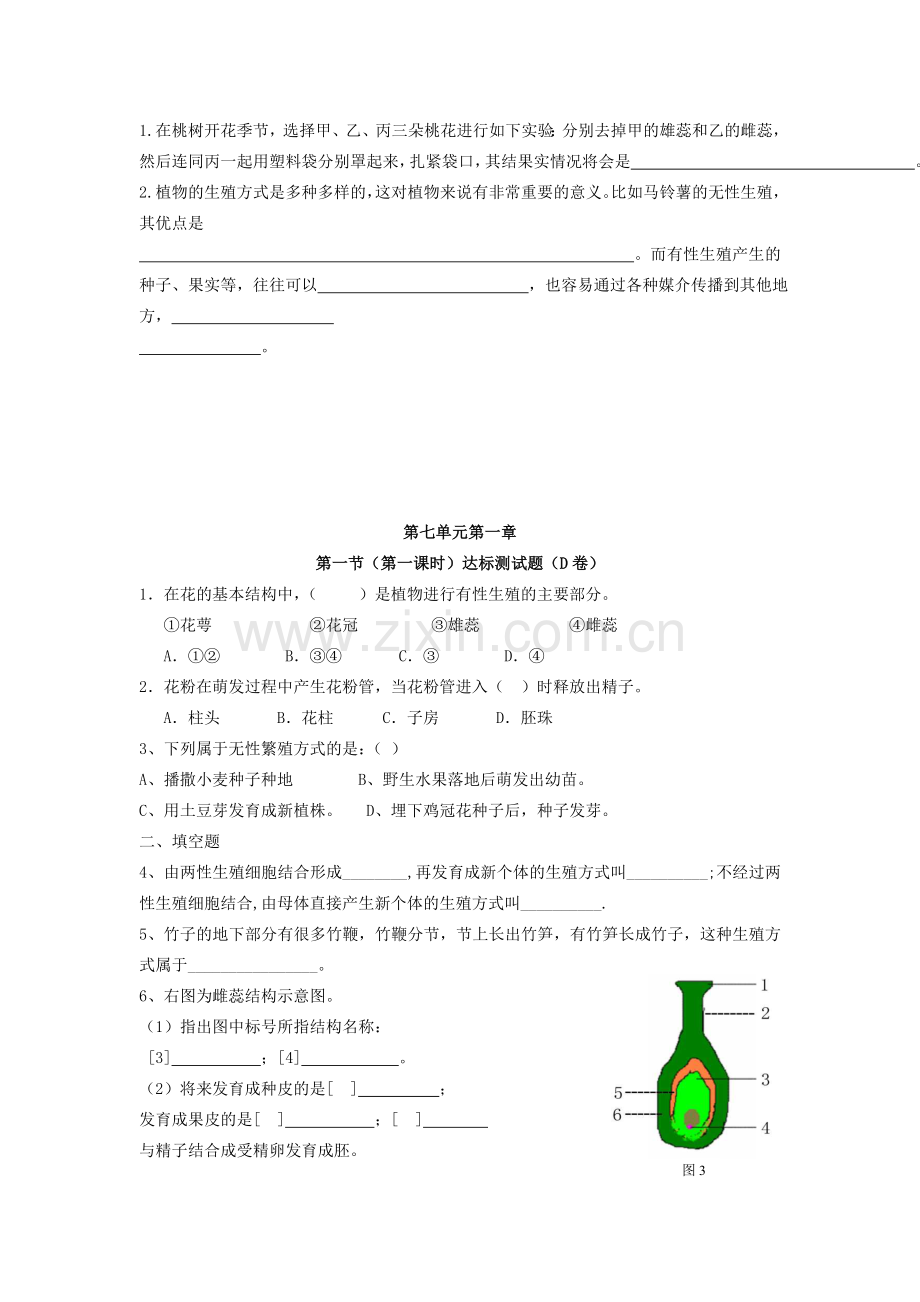 人教版八年级生物下册各章节测试练习带答案(全套整册).doc_第3页