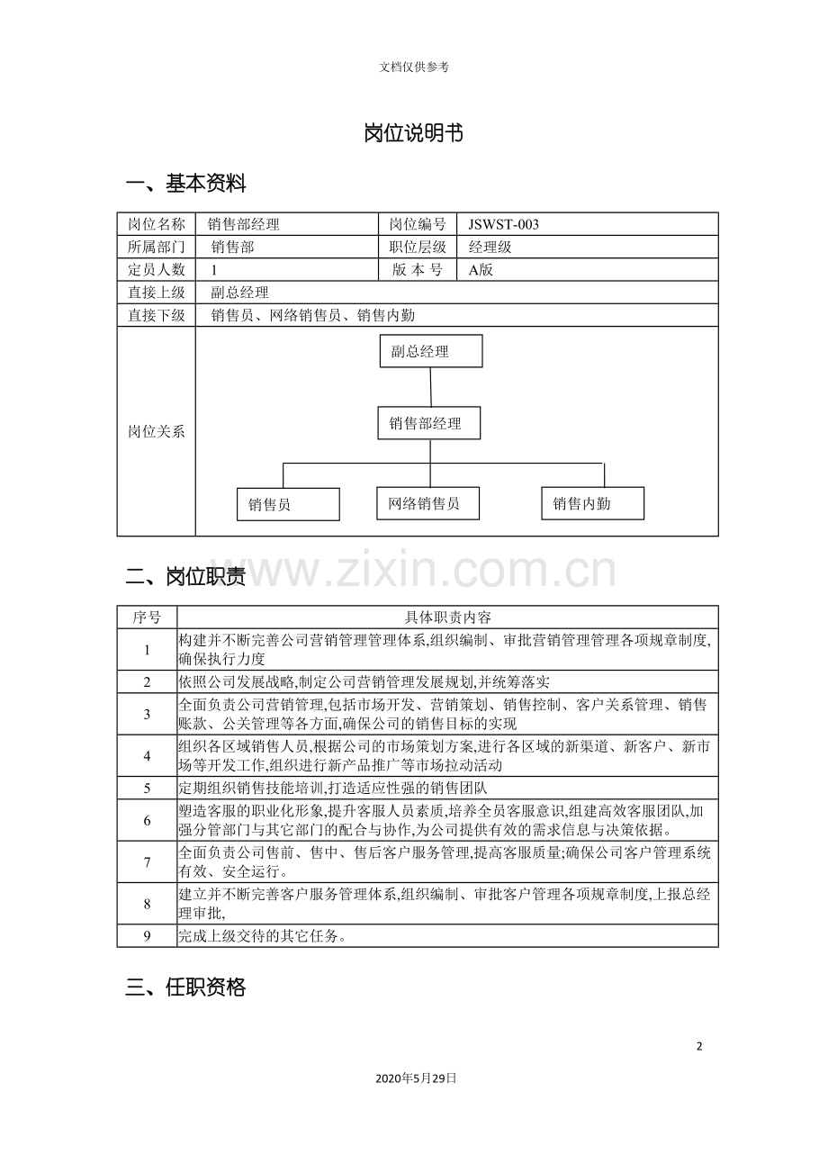 销售部经理的岗位说明书.doc_第2页