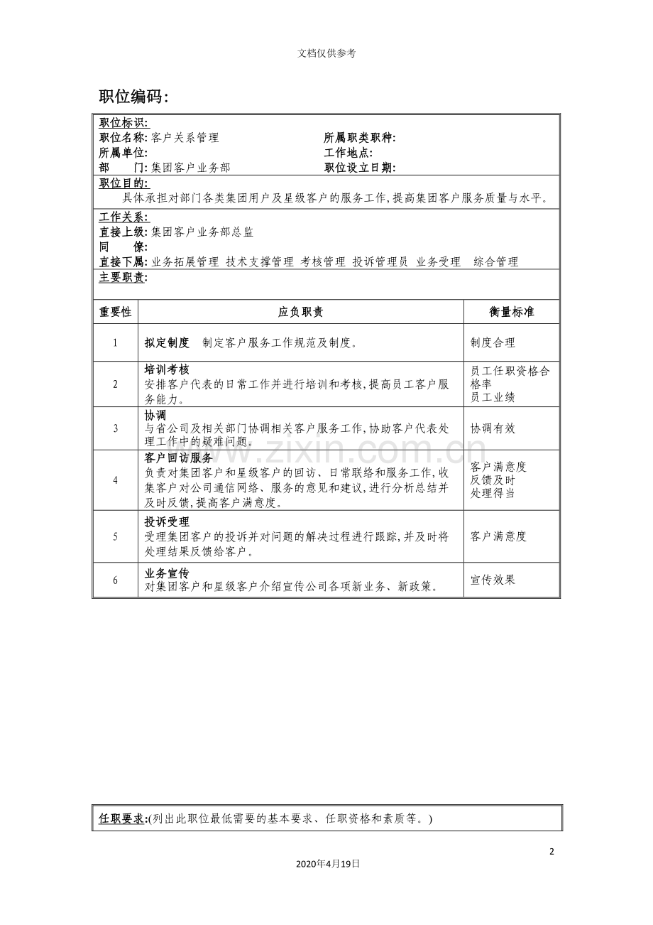 集团客户业务部客户关系管理岗位职责.doc_第2页