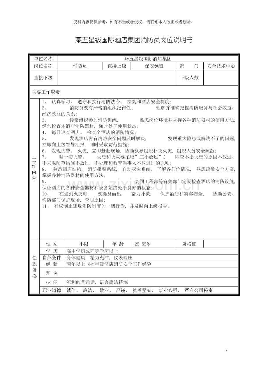 五星级国际酒店集团消防员岗位说明书.doc_第2页