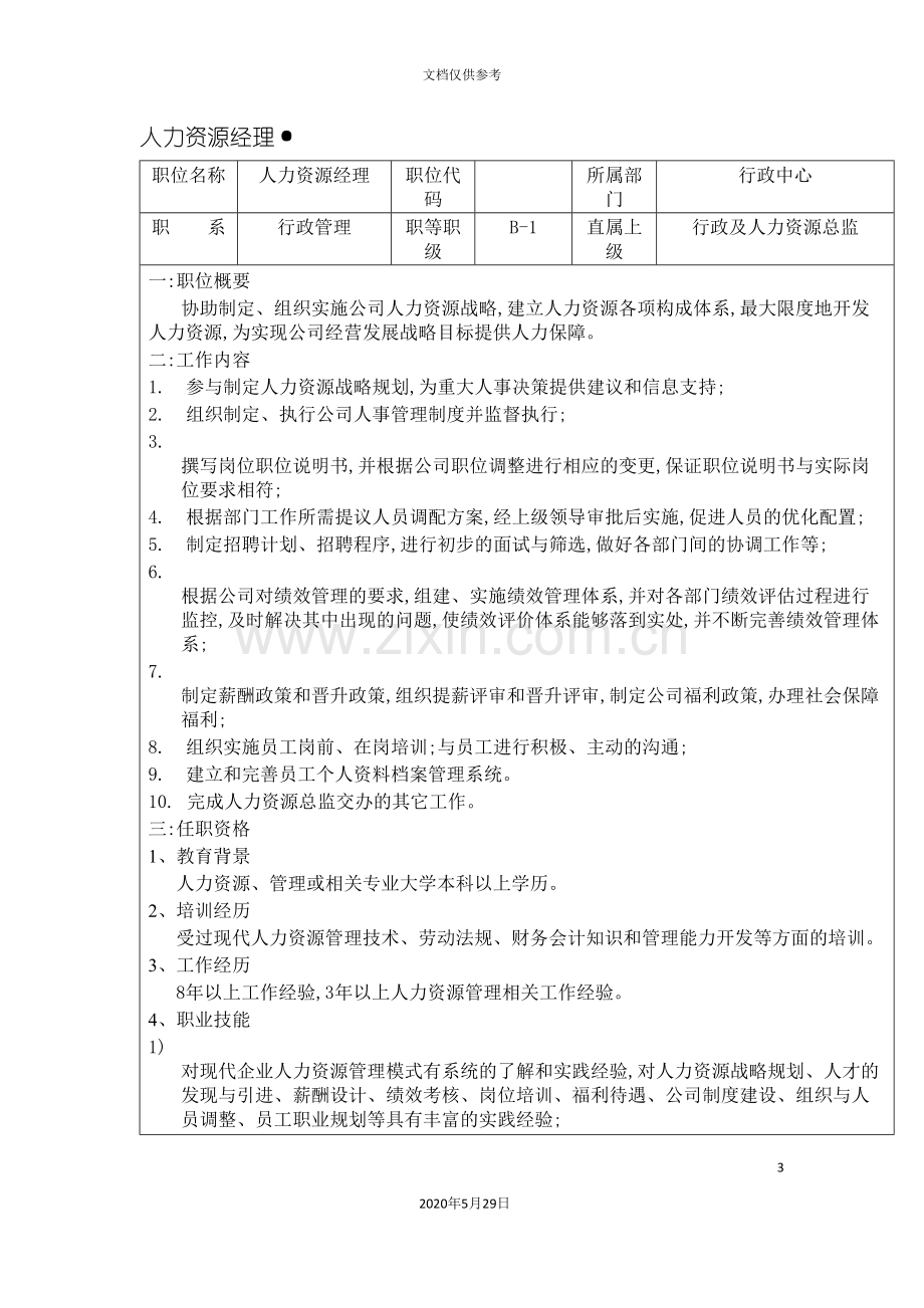 工贸销售公司人力资源经理岗位说明书.doc_第3页