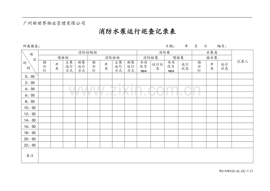 消防水泵运行巡查记录表(WINWGZA13).doc_第1页