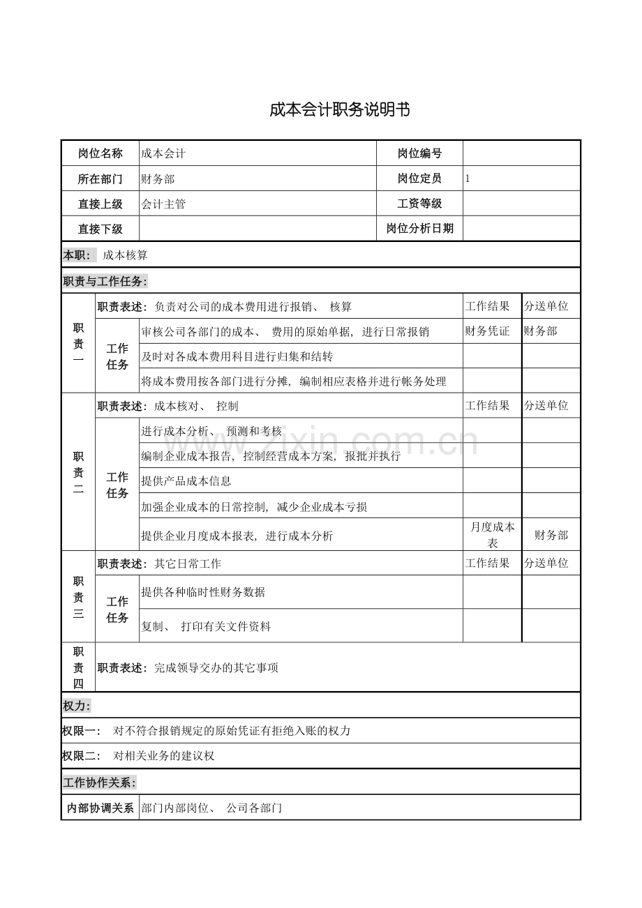 电力公司成本会计岗位说明书模板.doc_第2页