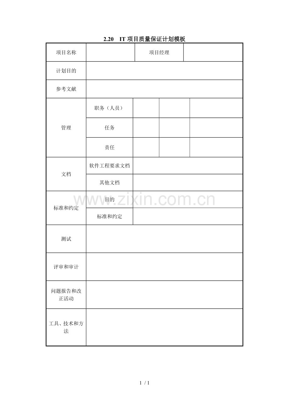 项目质量保证计划模板.doc_第1页