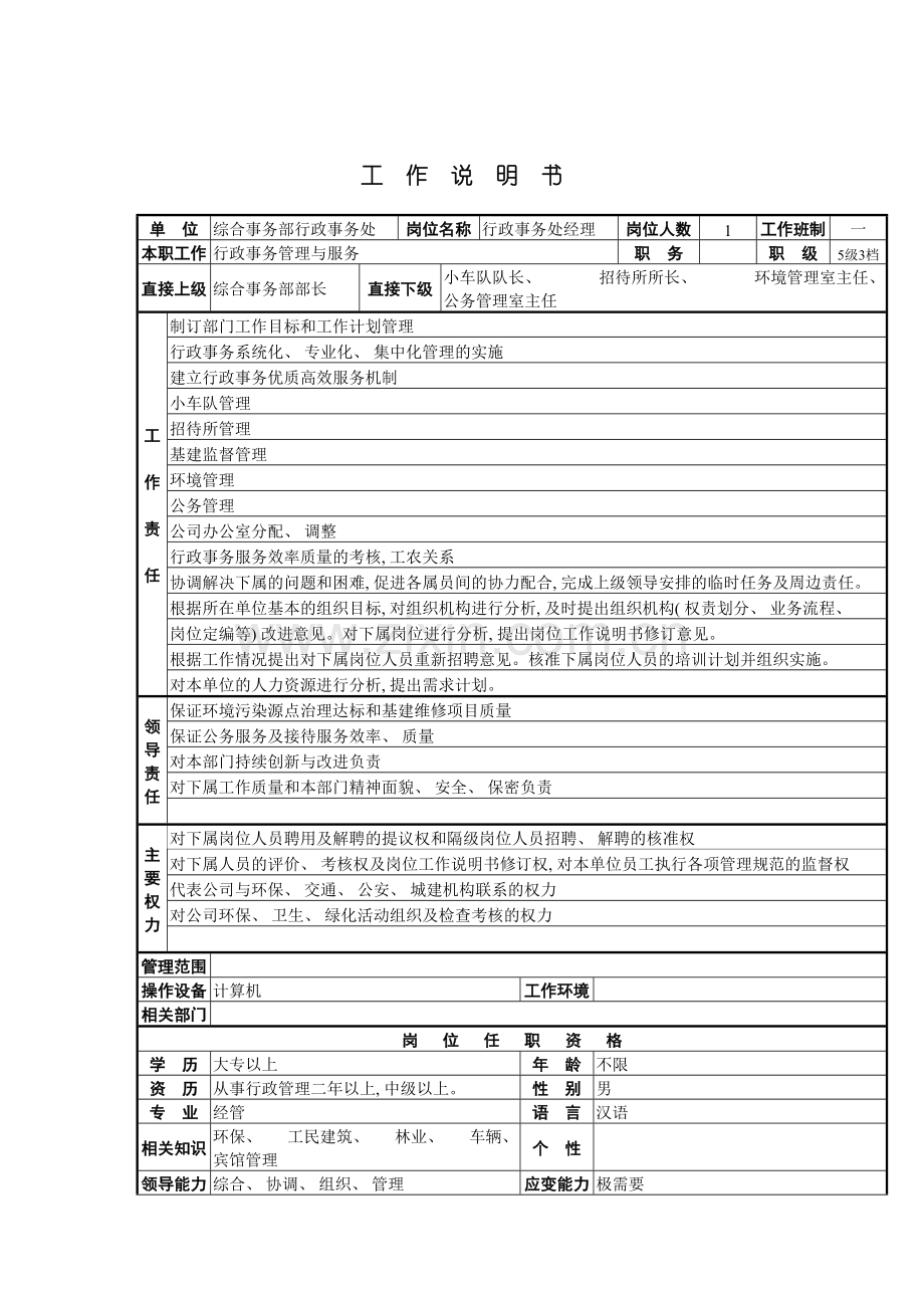 行政事务处经理工作说明书模板.doc_第2页