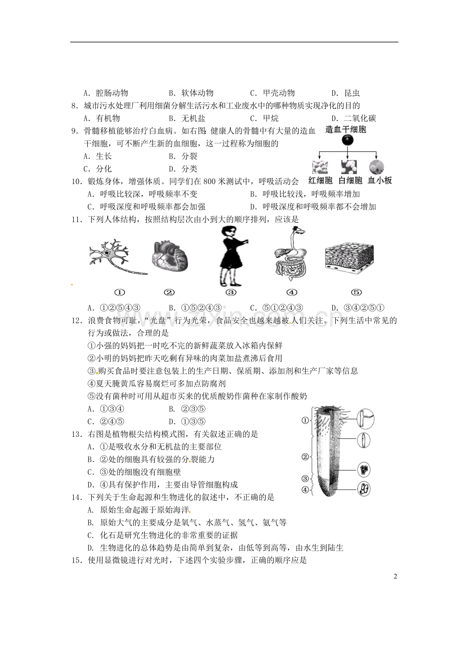 海南省海口市初中生物毕业生学业模拟考试试题(一).doc_第2页