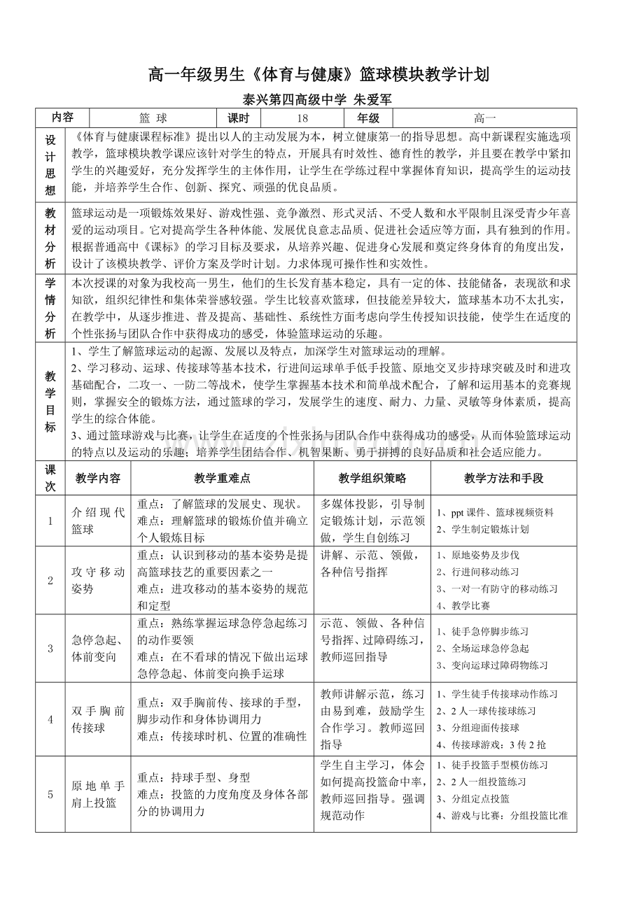 高一篮球模块教学计划.doc_第1页