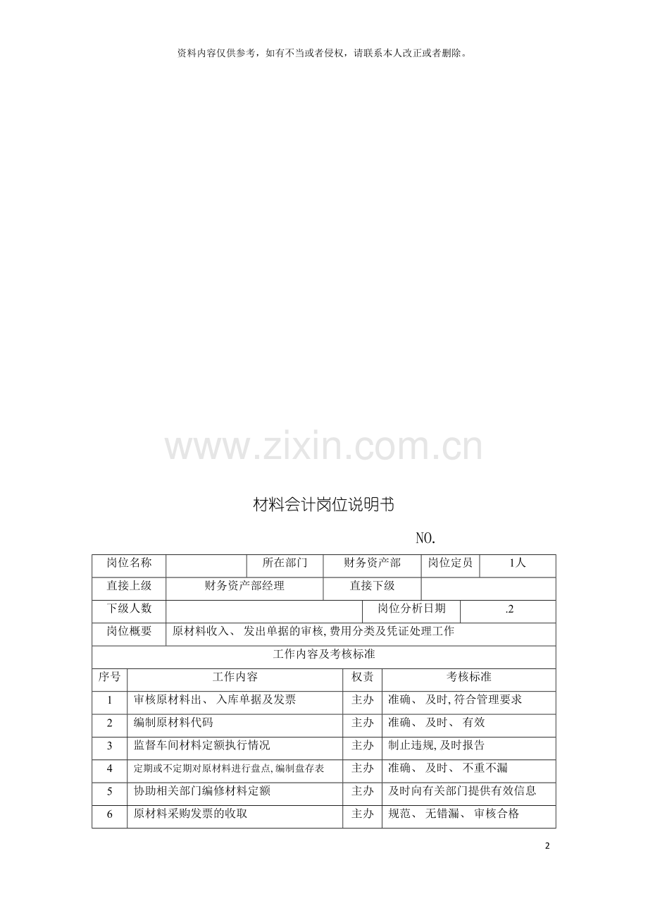 电力集团大型配件配套企业材料会计岗位说明书模板.doc_第2页