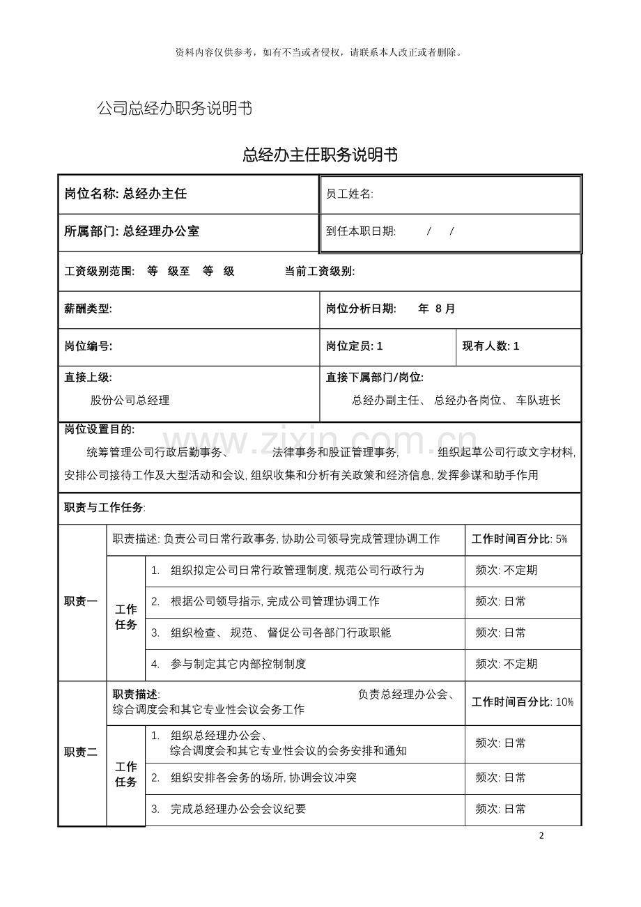 公司总经办职务说明书样本.doc_第2页