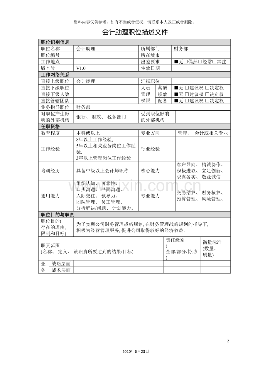 会计助理岗位说明书.doc_第2页