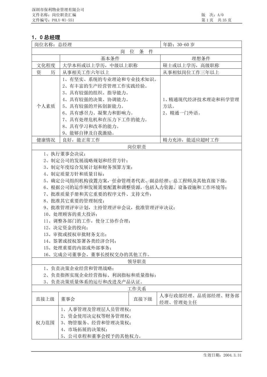 深圳保利物业管理公司岗位职责汇编.doc_第1页