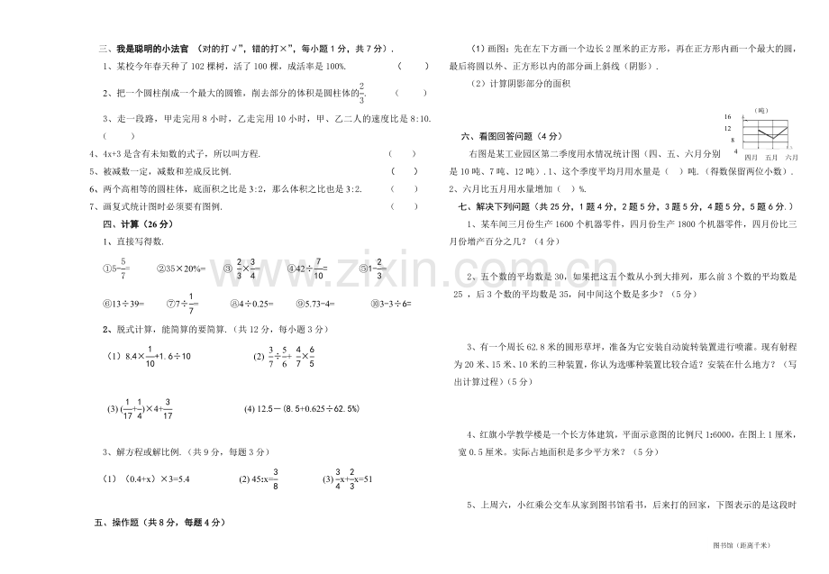 -小学六年级下册数学期末试卷(附：命题意图参考答案及评分标准).doc_第2页