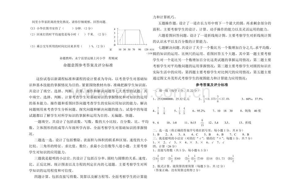 -小学六年级下册数学期末试卷(附：命题意图参考答案及评分标准).doc_第3页