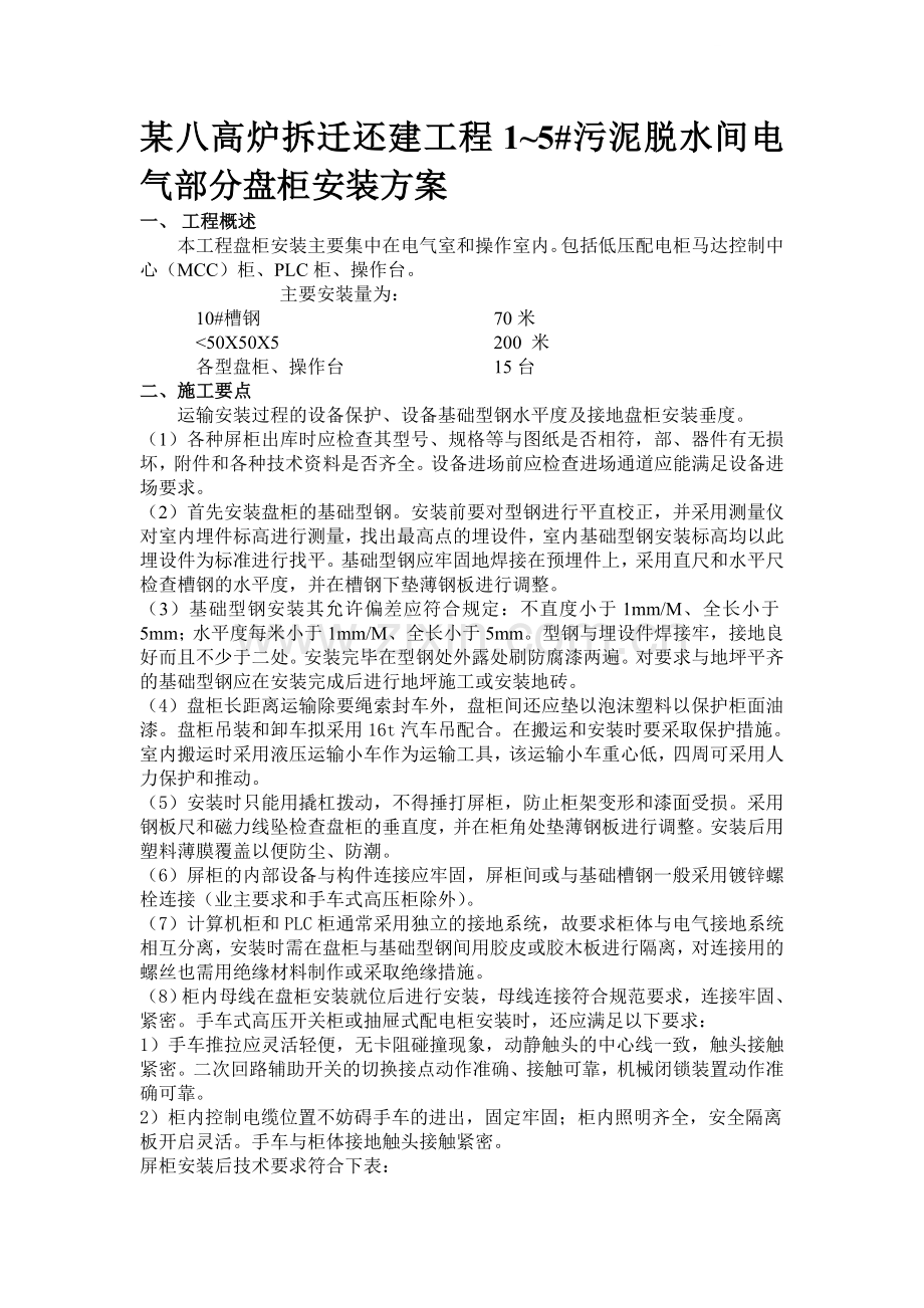 工程电气盘柜安装作业指导书.doc_第1页