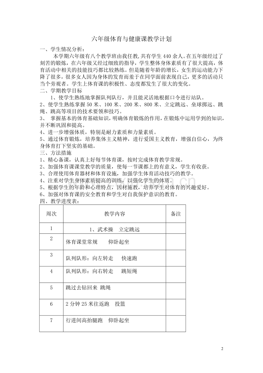 小学体育六年级下册体育教案13207试卷教案.doc_第2页