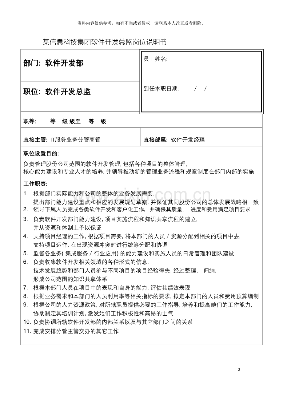 信息科技集团软件开发总监岗位说明书.doc_第2页