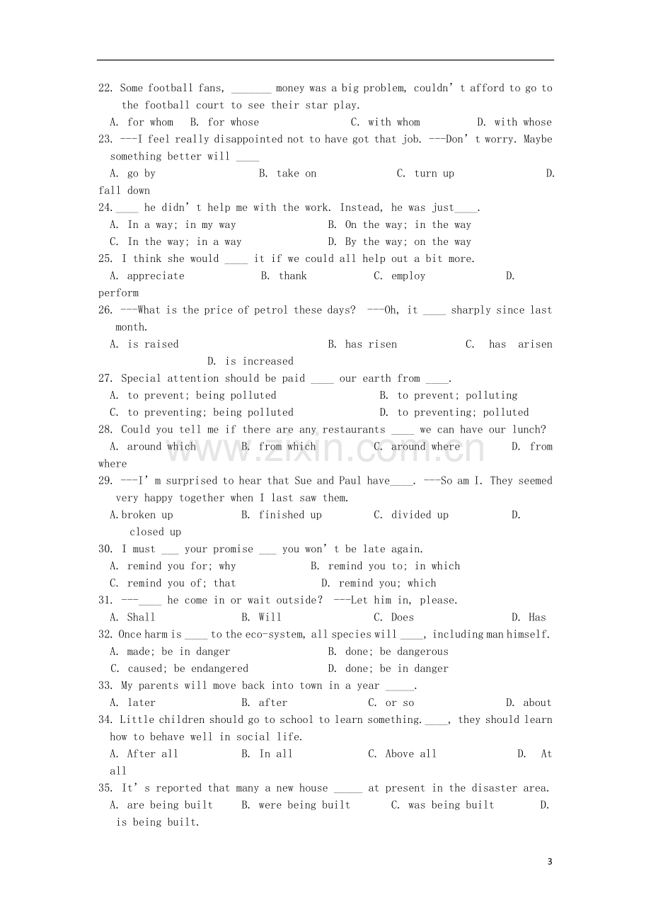 浙江省杭州十四中2013-2014学年高一英语下学期期中试卷新人教版.doc_第3页