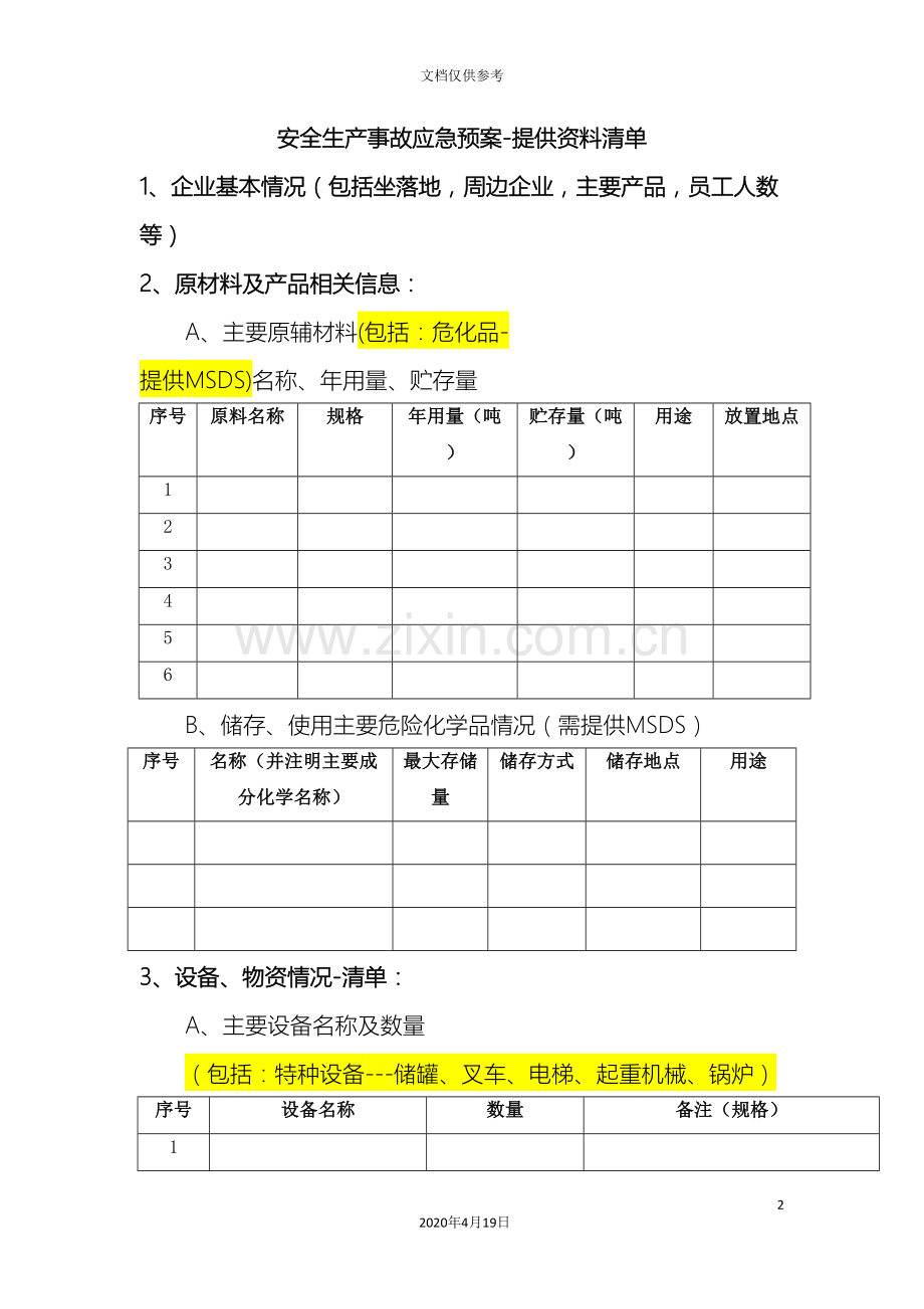 安全应急预案资料清单范文.doc_第2页