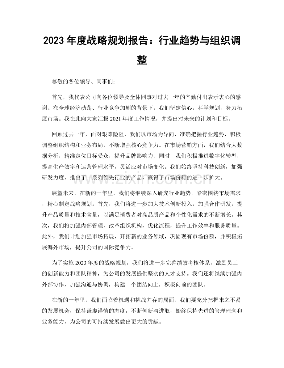 2023年度战略规划报告：行业趋势与组织调整.docx_第1页