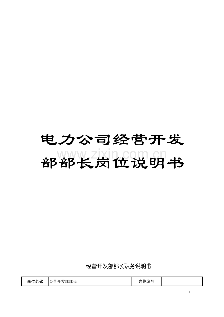 电力公司经营开发部部长岗位说明书模板.doc_第1页