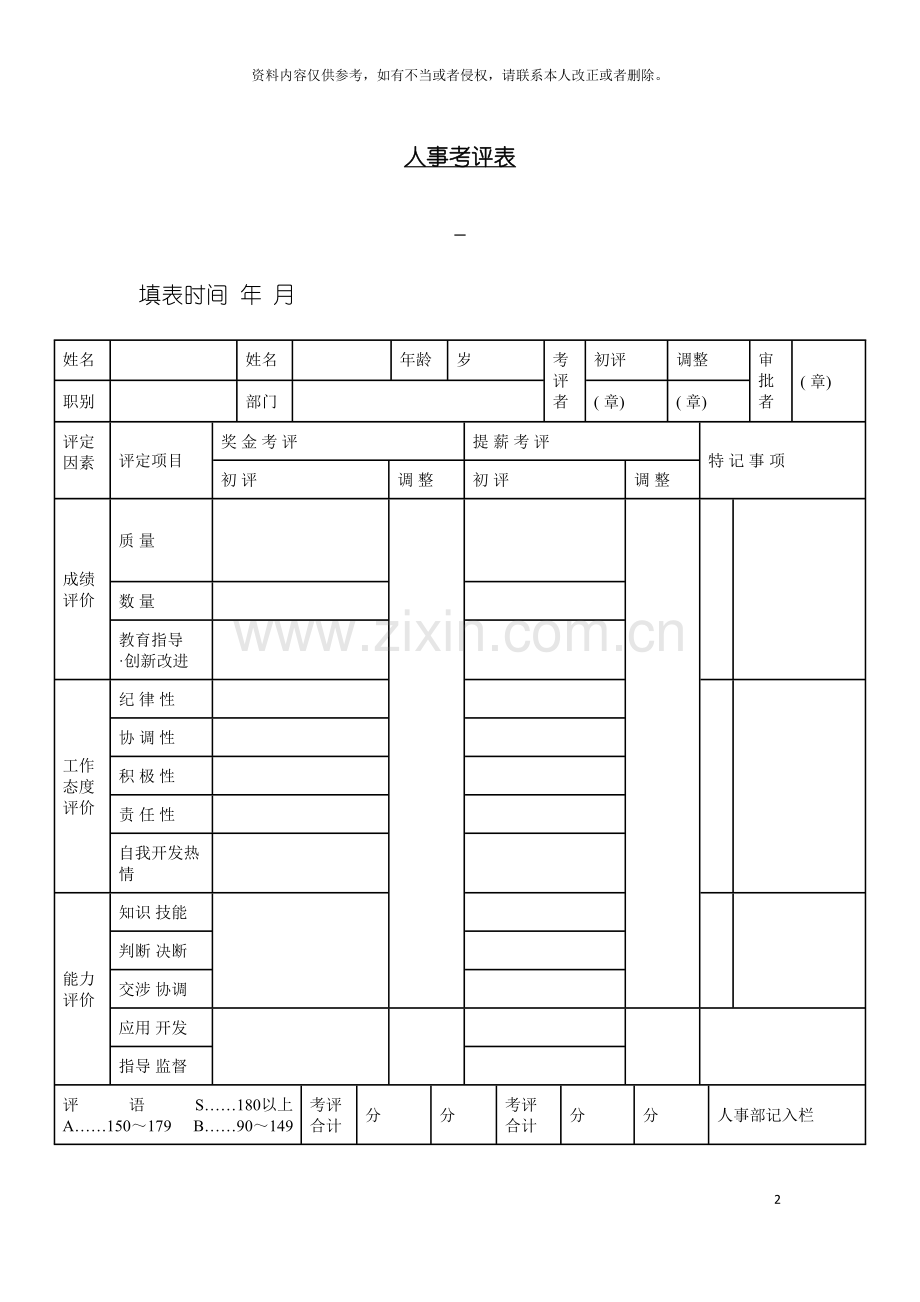 绩效考核人事考评表模板.doc_第2页