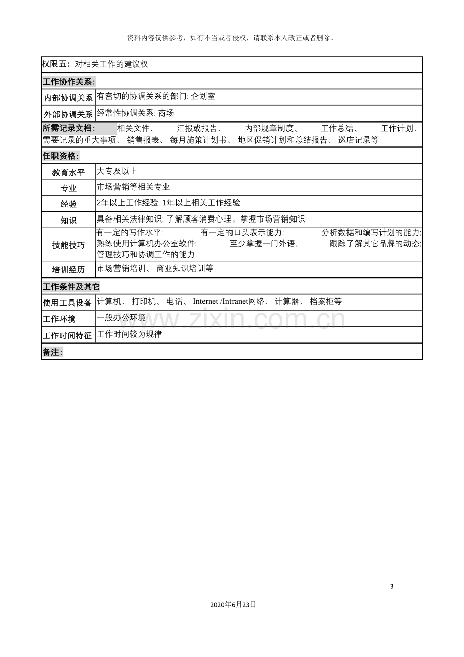 化妆品公司施策担当岗岗位说明书.doc_第3页