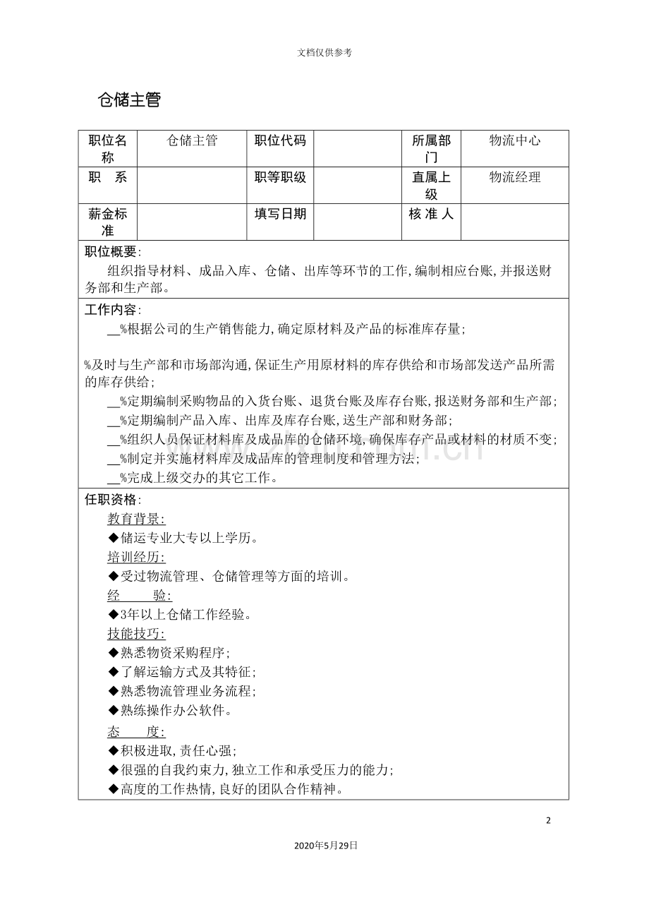 职位说明书仓储主管.doc_第2页