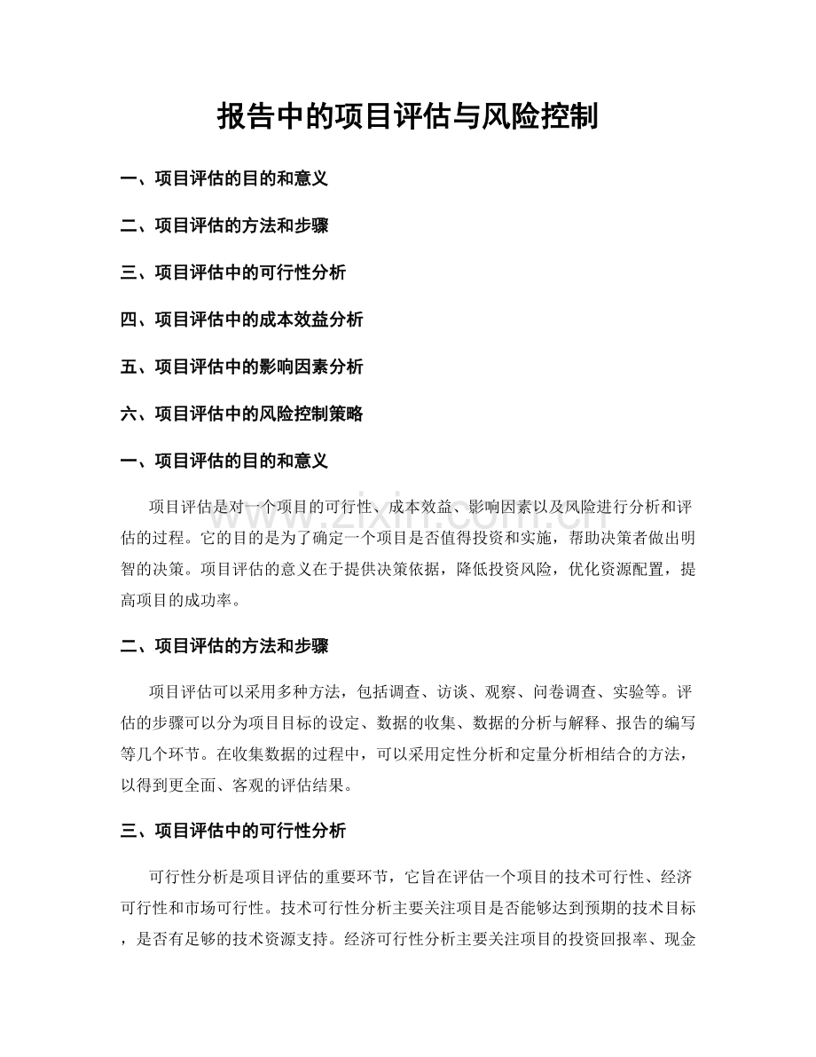 报告中的项目评估与风险控制.docx_第1页