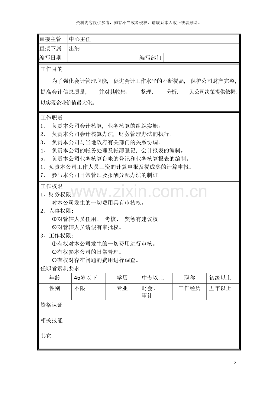 植物药业主办会计岗位说明书模板.doc_第2页