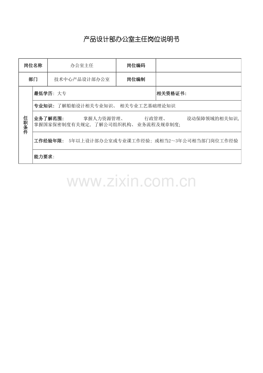 广船国际产品设计部办公室主任岗位说明书模板.doc_第2页