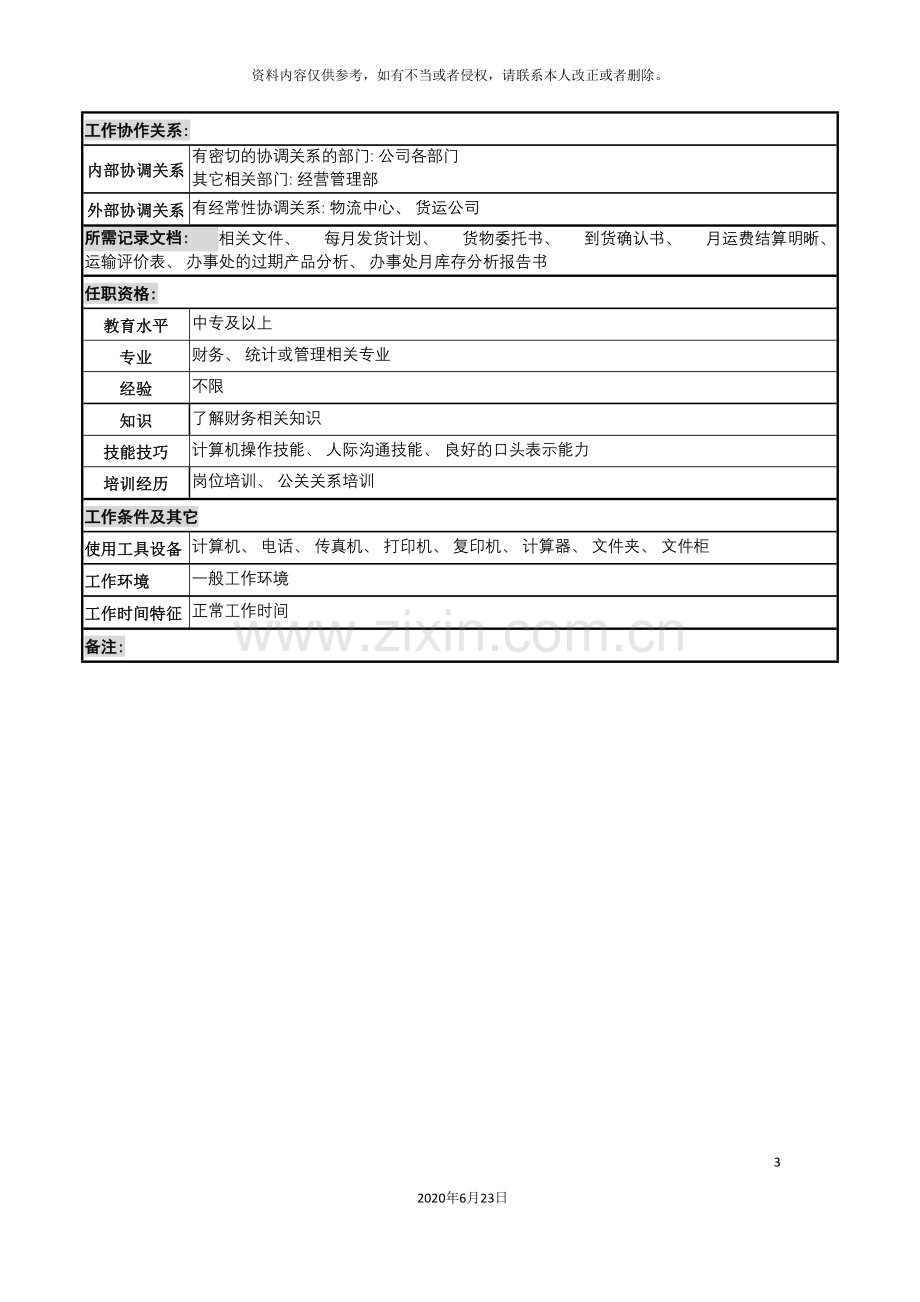 化妆品公司物流企划员岗位说明书.doc_第3页