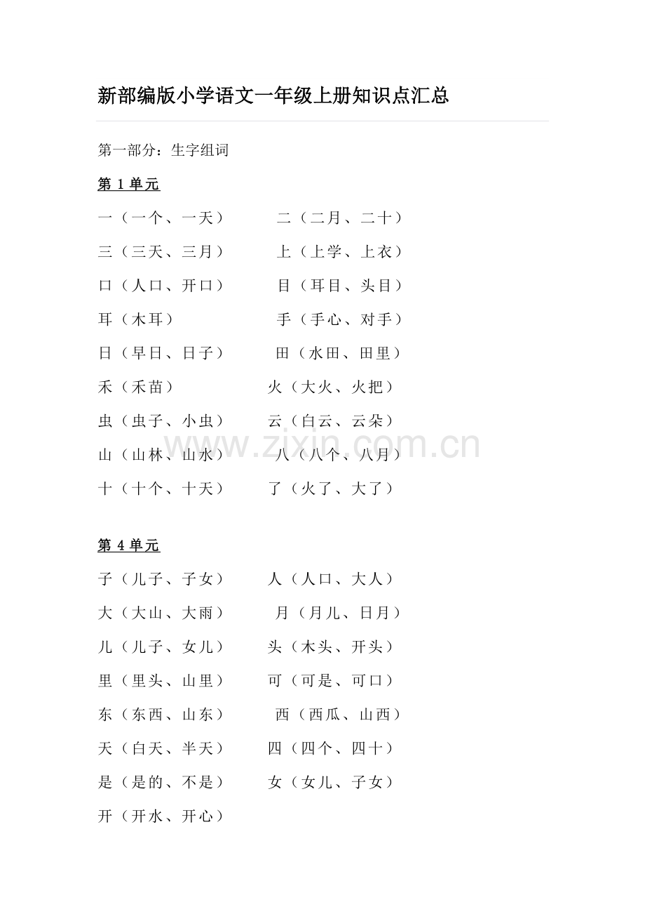 -【复习好助手】新部编版小学语文一年级上册知识点汇总.doc_第1页