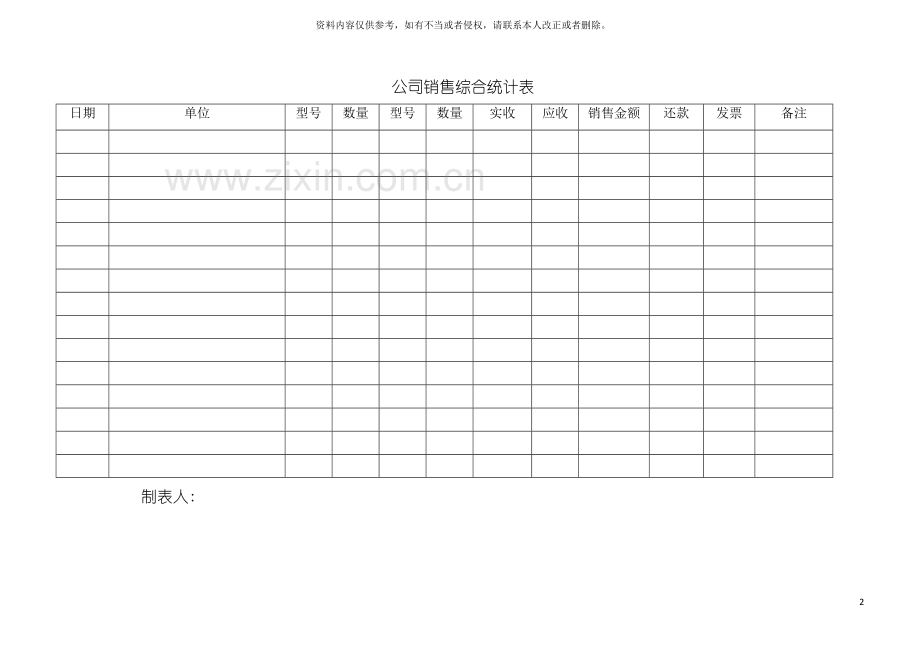 公司销售综合统计表模板.doc_第2页