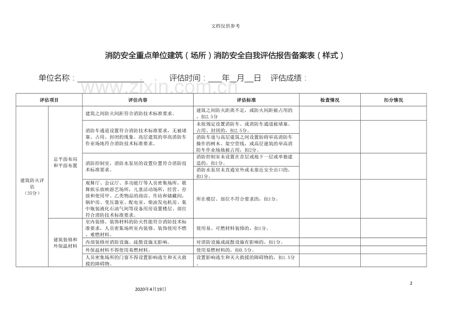 消防安全重点单位建筑场所消防安全自我评估报告备案表样式范文.doc_第2页