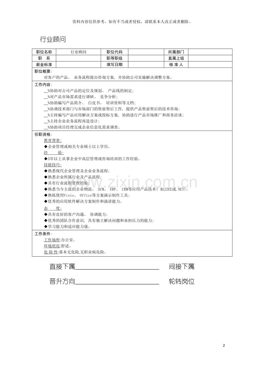 行业顾问职位说明书模板.doc_第2页