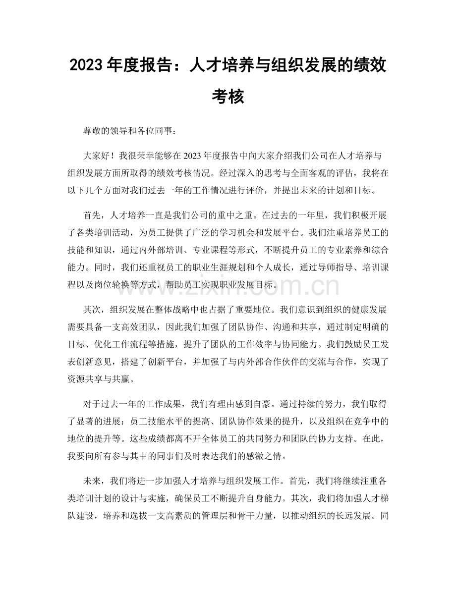 2023年度报告：人才培养与组织发展的绩效考核.docx_第1页