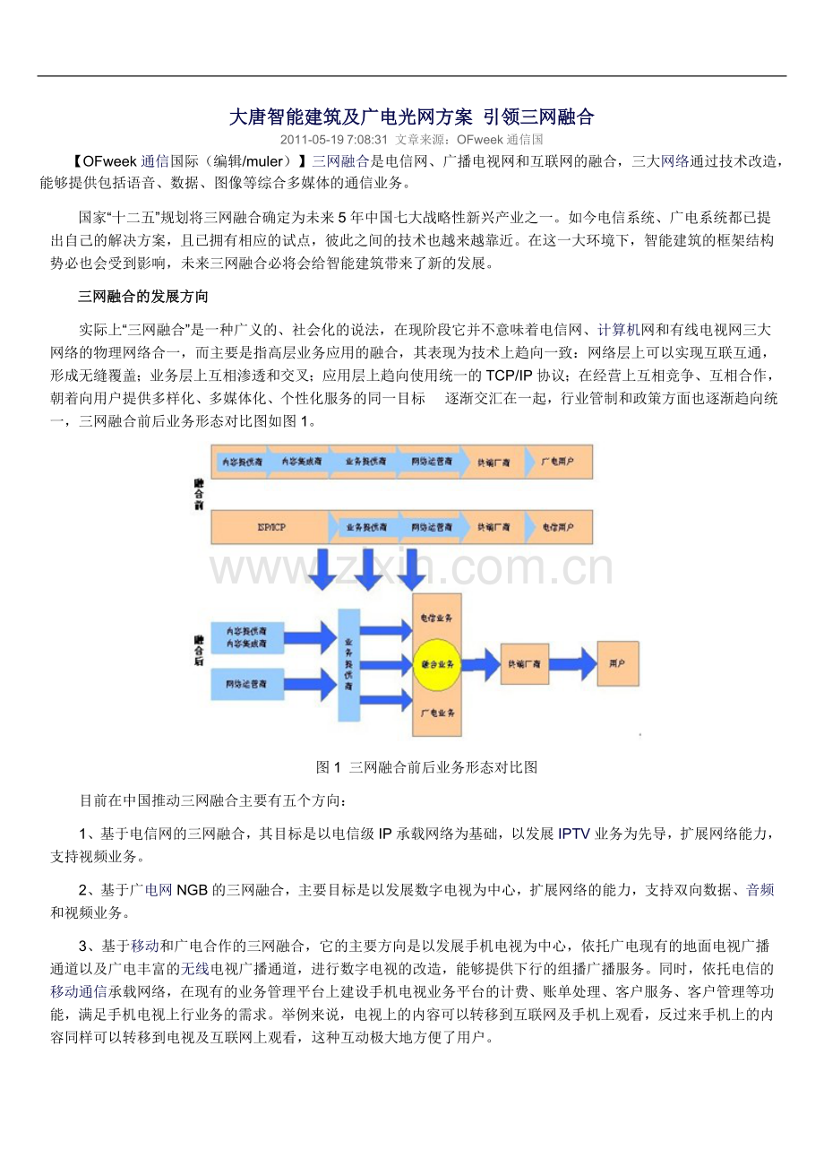 大唐智能建筑及广电光网方案-引领三网融合.doc_第1页